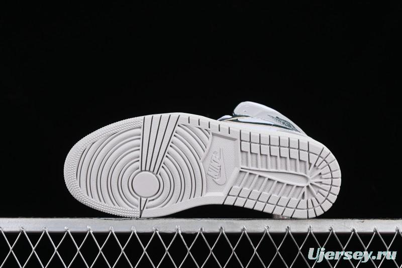 Nike Air Jordan 1 Mid Basketball Shoes with Oxidized Green Leather and Perforated Toe - FQ7720-103