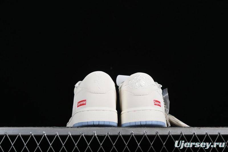 Nike SB Dunk Low Supreme Anniversary Edition Customized Low-Top Casual Sneakers in Off-White and Blue - BB6588-102