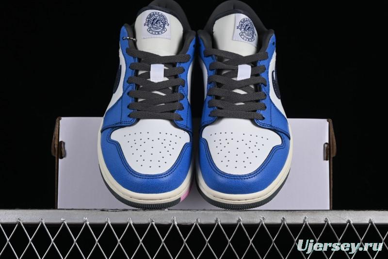Nike Air Jordan 1 Low Flight Vintage Casual Sneakers with Distressed White-Blue Design - FV8439-104