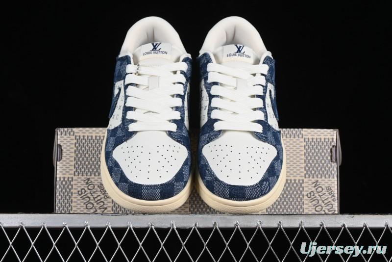 Nike SB Dunk Low LV Collaboration - Denim Checker Anniversary High-End Custom Low-Top Casual Skate Shoes - JH8310-949