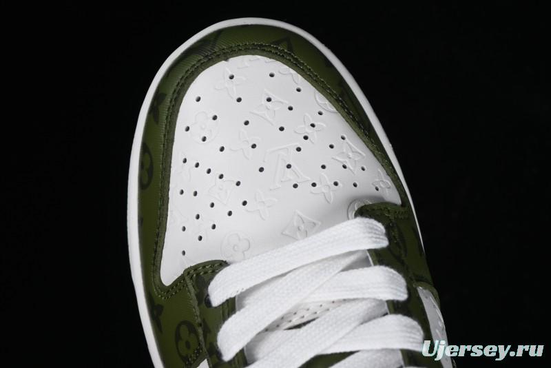 Nike SB Dunk Low LV Collaboration - Embroidered White Green Print Anniversary High-End Custom Low-Top Casual Sneakers - DQ1098-362