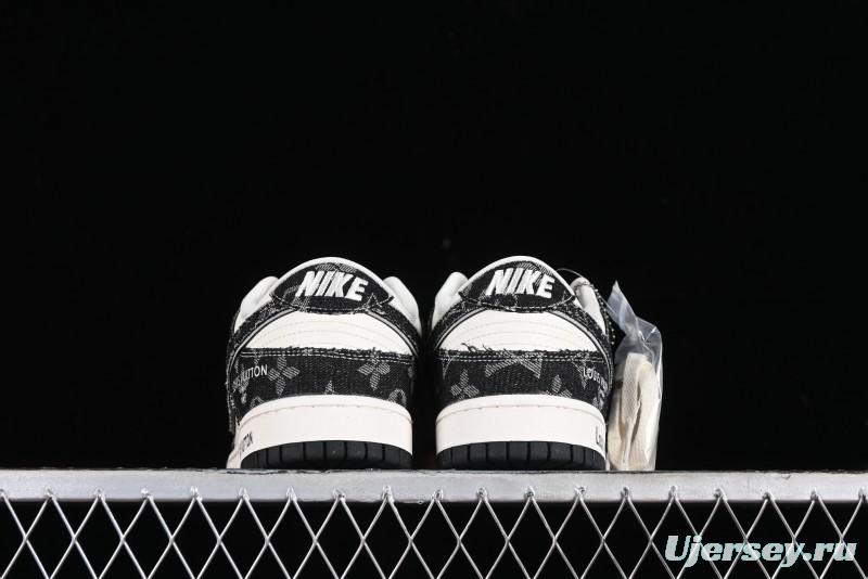 Nike SB Dunk Low LV Collaboration - Black Denim Print Anniversary Custom Low-Top Casual Sneakers - SJ2068-256