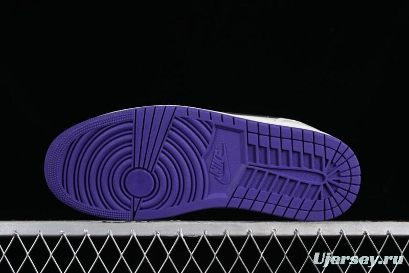 Nike Air Jordan 1 Low SE Casual Sneakers in Black White with Metallic Purple Accents - HF5759-101