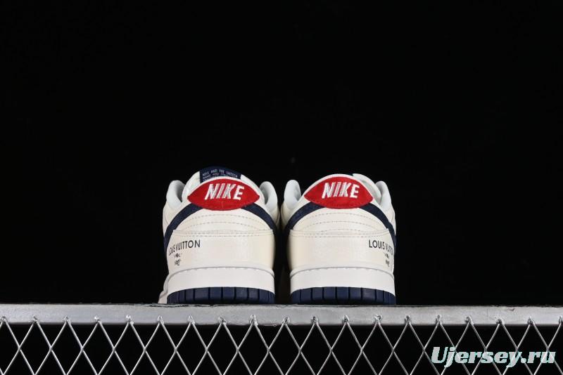 Nike SB Dunk Low LV Collaboration - Suede Navy Blue Anniversary High-End Custom Low-Top Casual Skate Shoes - FC1688-134
