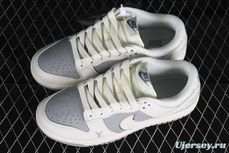 Nike SB Dunk Low LV Collaboration - Beige Silver Gray Anniversary High-End Custom Low-Top Casual Skate Shoes - BB8766-210