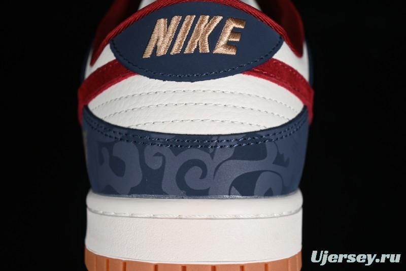 Nike SB Dunk Low Year of the Dragon Limited Edition - Dark Pattern Blue Red Swoosh Anniversary Custom Low-Top Casual Skate Shoes - DQ1098-365
