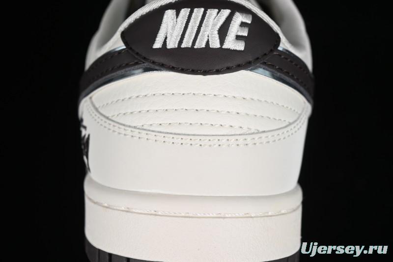 Stussy x Nike SB Dunk Low Anniversary Customized Casual Sneakers in Off-White Black Swoosh - DQ1098-378