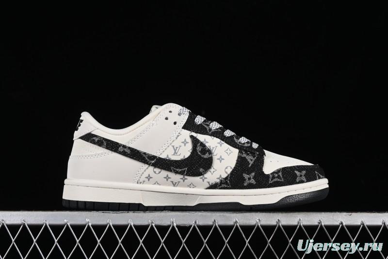 Nike SB Dunk Low LV Collaboration - Beige Black Denim Anniversary High-End Custom Low-Top Casual Skate Shoes - JH8310-946