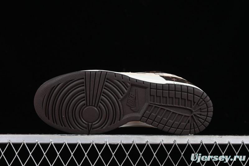 Nike SB Dunk Low LV Collaboration - Checkerboard Brown White Swoosh Anniversary High-End Custom Low-Top Casual Sneakers - SJ2068-253