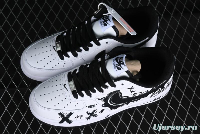 Nike Air Force 1 '07 Low Casual Sneakers with Black and White Graffiti Panda Design - DH7561-222