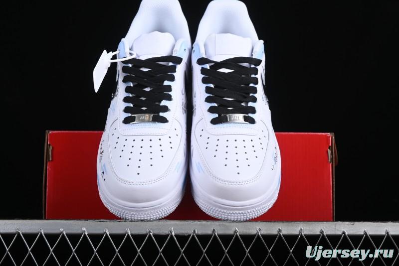 Nike Air Force 1 '07 Low Casual Sneakers with Anime-inspired Blue Spray Paint Design - CW2288-111