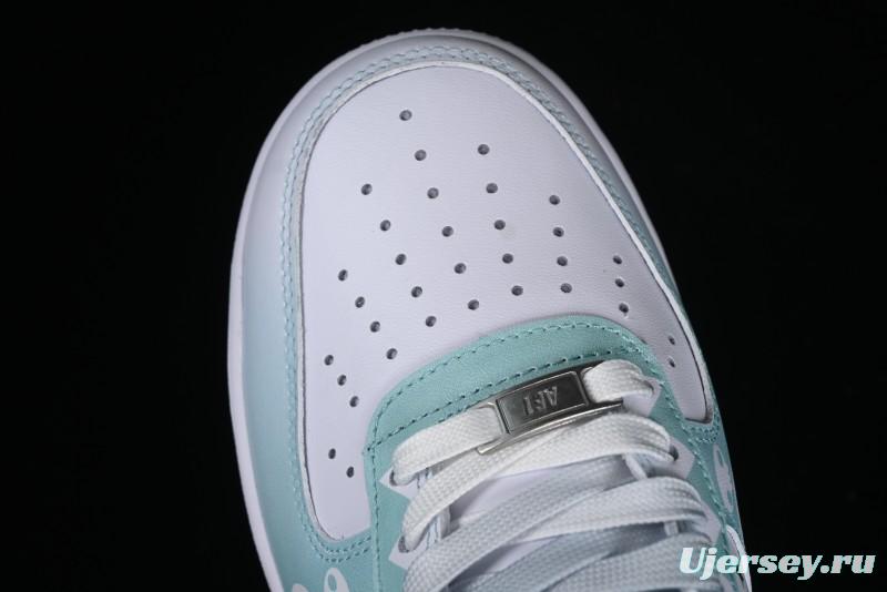 Nike Air Force 1 '07 Low Witch Collaboration Custom Leather Sneakers with Skull and Gradient White-Green Design - CW2288-111