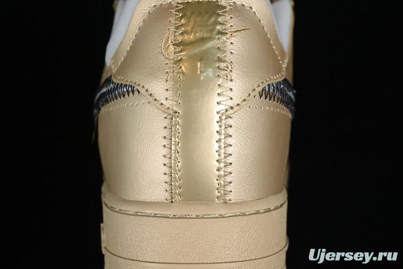 Off-White x Nike Air Force 1 '07 Low "Metal Gold" Casual Sneakers - DX1419-900