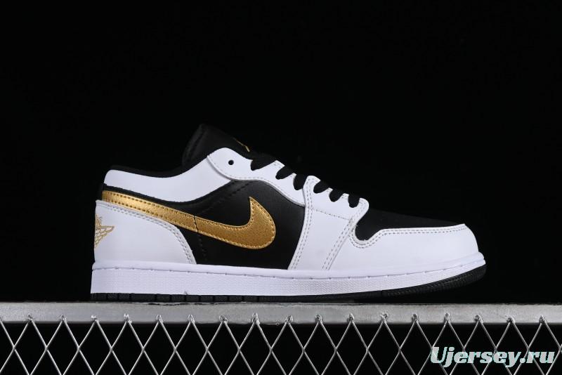 Nike Air Jordan 1 Low AJ1 Basketball Shoes with Black White Gold Swoosh - 553558-172