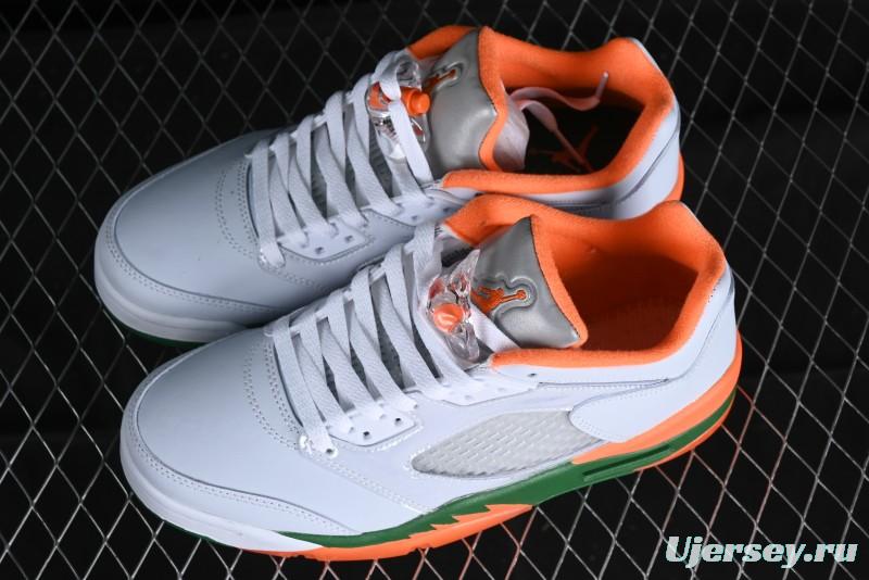 Nike Air Jordan 5 Retro Low AJ5 Sneakers in Football Grey with Vivid Orange and Pine Green Accents - FQ1293-018