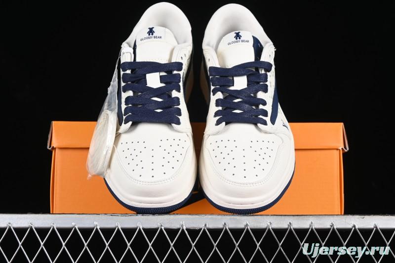 Nike Travis Scott x Fragment Design x Air Jordan 1 Low OG SP AJ1 LV Collaboration Light Blue Violent Bear Low-top Casual Sneakers - SJ2068-100