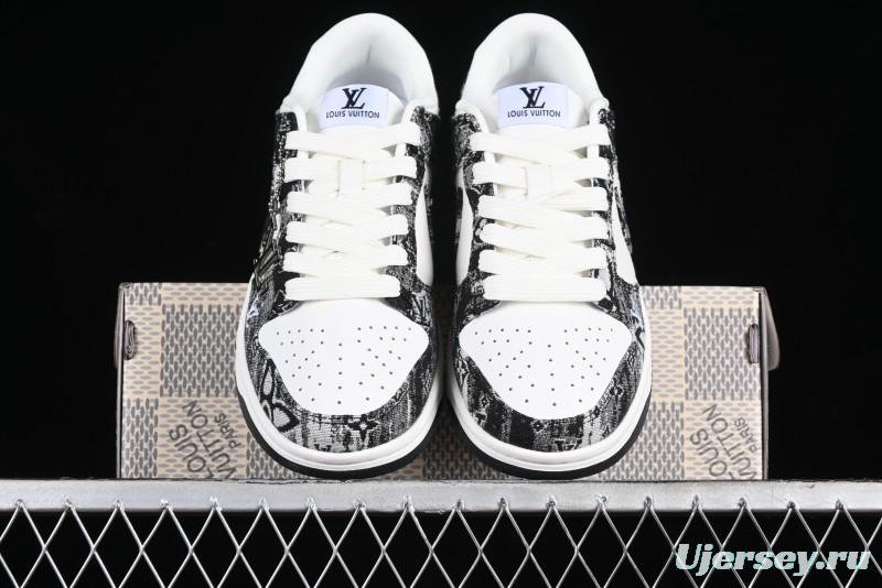 Nike SB Dunk Low LV Collaboration - Black Denim Anniversary High-End Custom Low-Top Casual Skate Shoes - XB3802-351