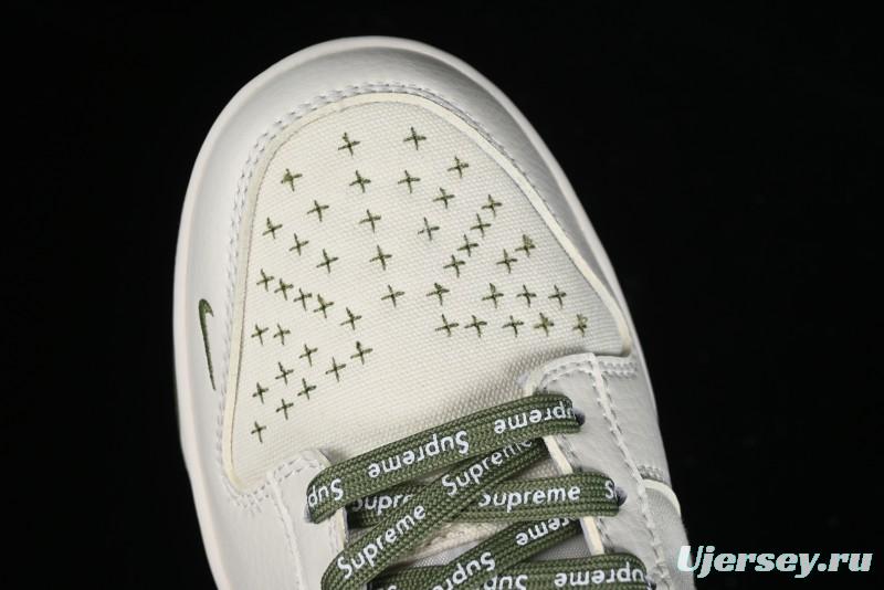 Nike SB Dunk Low Supreme Collaboration - Military Green Canvas Anniversary Custom Low-Top Casual Skate Shoes - BB6698-516