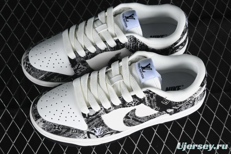 Nike SB Dunk Low LV Collaboration - Black Denim Anniversary High-End Custom Low-Top Casual Skate Shoes - XB3802-351