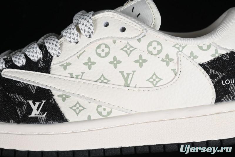 Nike Travis Scott x Fragment Design x Jordan Air Jordan 1 Low OG SP AJ1 LV Black Denim Print Low-Top Casual Sneakers - SJ2068-008