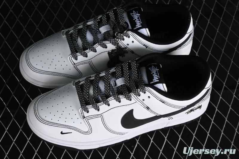 Stussy x Nike Dunk Low SB Skate Shoes in White-Black - FC1688-137