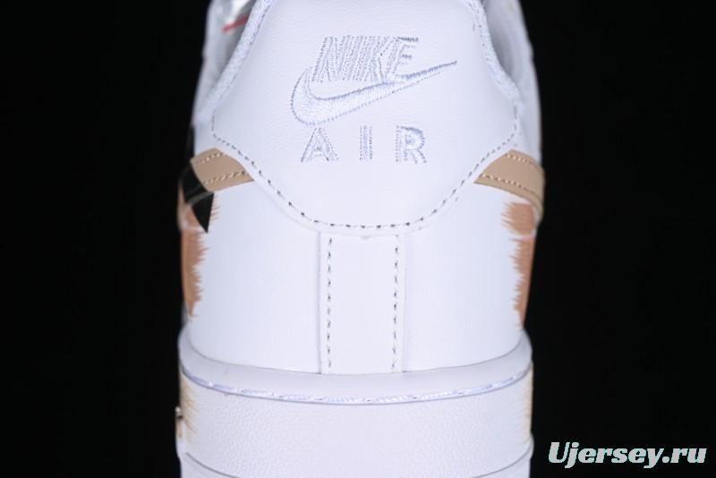 Nike Air Force 1 '07 Low Casual Sneakers with Anime-Inspired Hand-Painted Design, Broken Swoosh Shadow Effect, Brown/Black - CW2288-111