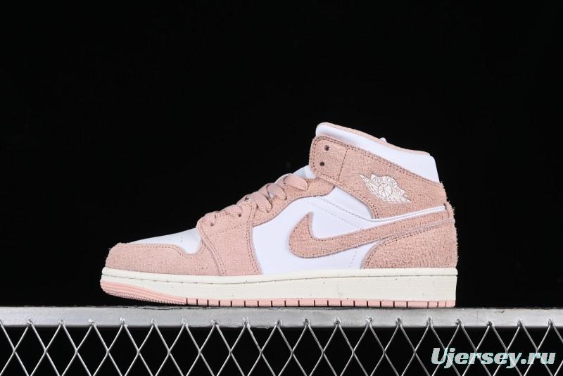 Nike Air Jordan AJ1 Mid Basketball Shoes in White Pink - FN7432-161