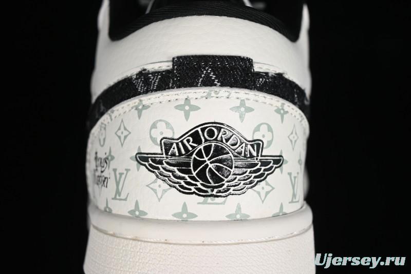 Nike Air Jordan 1 Low LV Collaboration - Black Denim Print Custom High-End Basketball Shoes - SJ9950-006