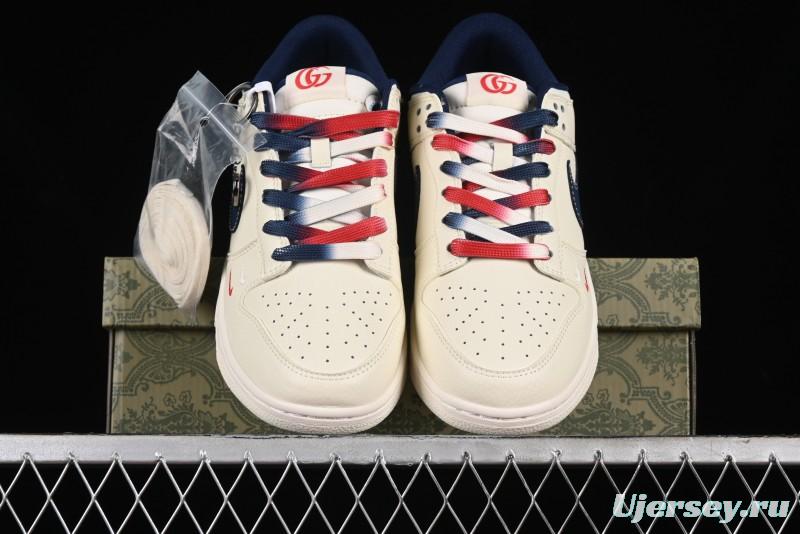 Nike SB Dunk Low Gucci Collaboration - Beige Blue Patchwork Anniversary High-End Custom Low-Top Casual Sneakers - XY1688-003