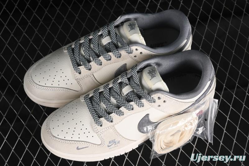 Nike SB Dunk Low x Supreme x Stussy Anniversary Customized Sneakers in Off-White Grey Check - SJ2068-272