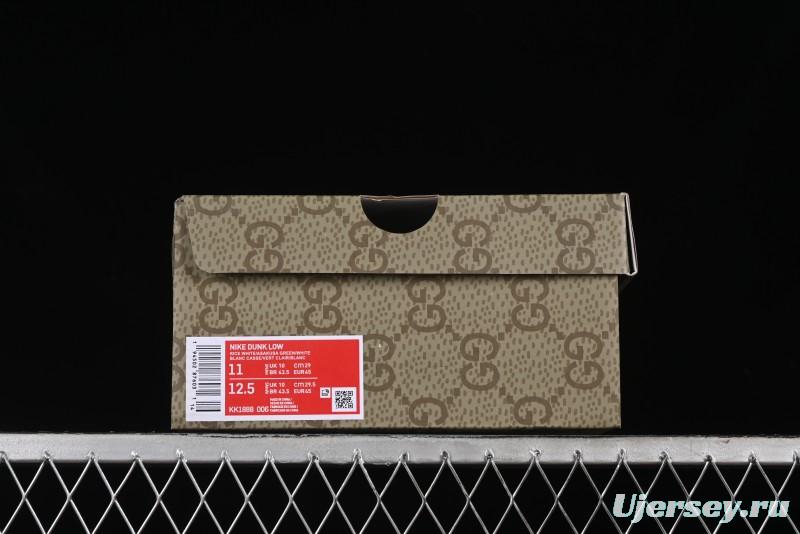 Nike SB Dunk Low Gucci Collaboration - Subtle Pattern Beige Green Swoosh Anniversary Custom Low-Top Casual Sneakers - KK1888-006