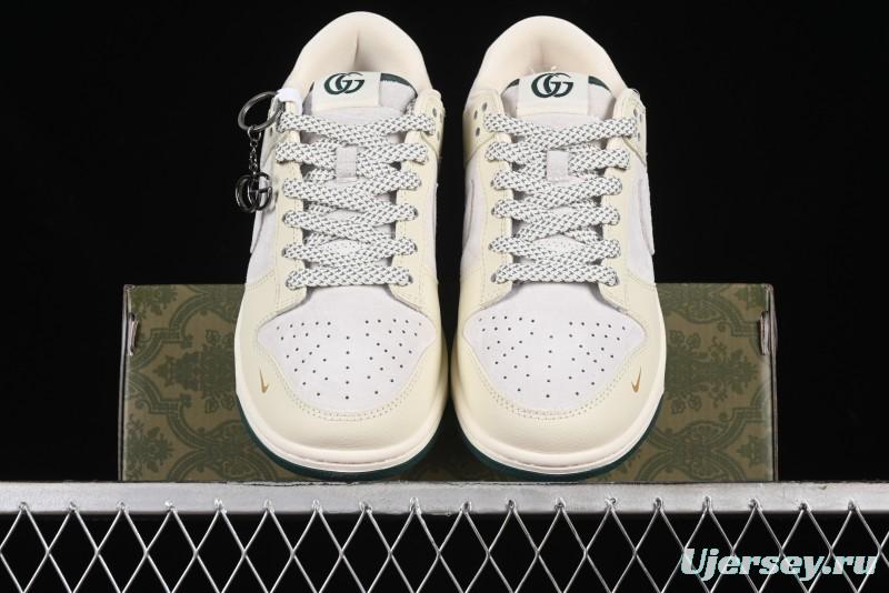 Nike SB Dunk Low Gucci Collaboration - Beige with Yellow Swoosh Anniversary High-End Custom Low-Top Casual Sneakers - DQ1098-390