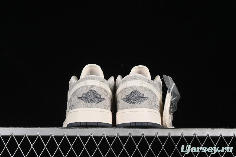 Nike Air Jordan 1 Low Gucci Collaboration - Smoke Grey Pattern High-End Custom Retro Basketball Shoes - DM5688-101