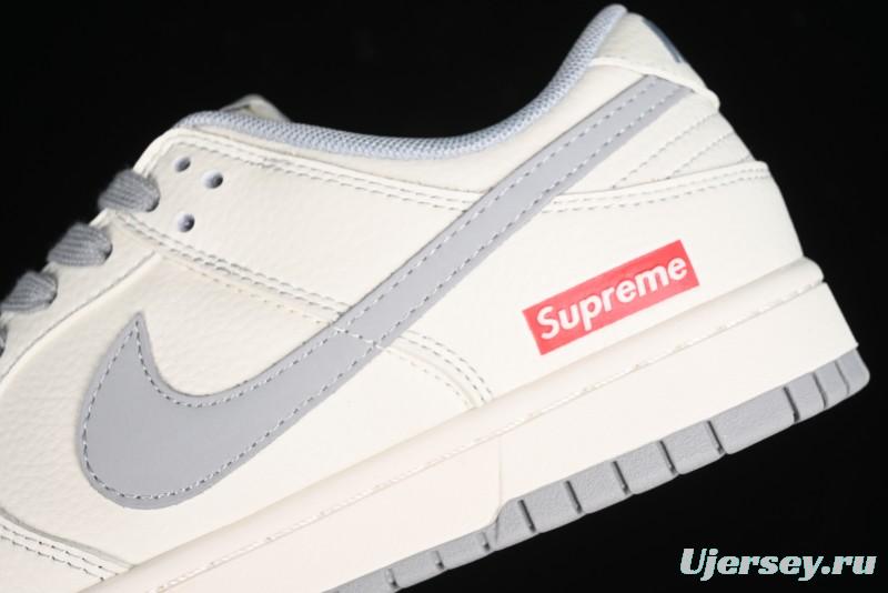 Nike SB Dunk Low Supreme Collaboration - Off White Gray Double Swoosh Anniversary Custom Low-Top Casual Skate Shoes - XX2025-317