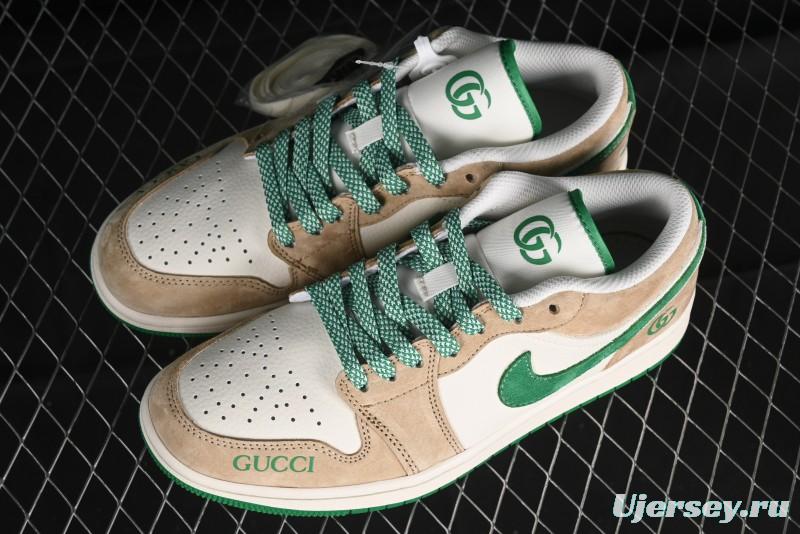 Nike Air Jordan 1 Low AJ1 Gucci Collaboration - Vintage Basketball Shoes in Sheepskin Green - WG8850-014
