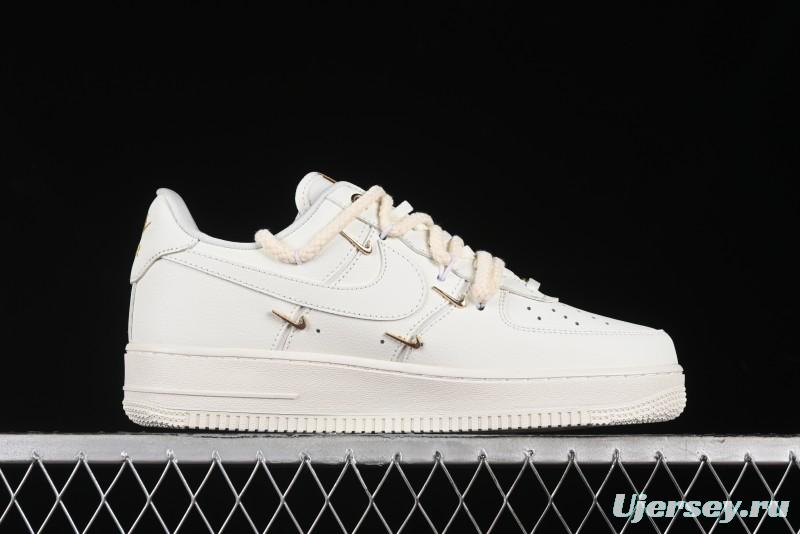 Nike Air Force 1 '07 Low Beige Deconstructed Swoosh Casual Sneakers - FX3654-111