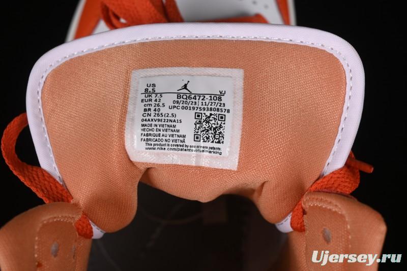 Nike Air Jordan 1 Mid Basketball Shoes in White and Orange Colorway - BQ6472-108