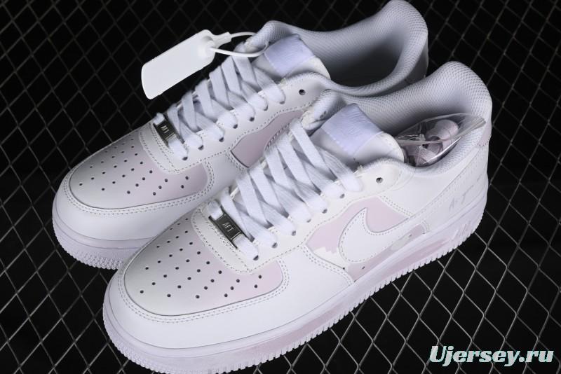 Nike Air Force 1 '07 Low Casual Sneakers with Anime-inspired White Pink Purple Spray Paint Design - CW2288-111