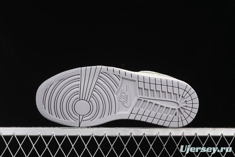 Nike Air Jordan 1 Low Stussy Collaboration - Light Green Elegant Grey Retro Basketball Shoes - WG8850-016