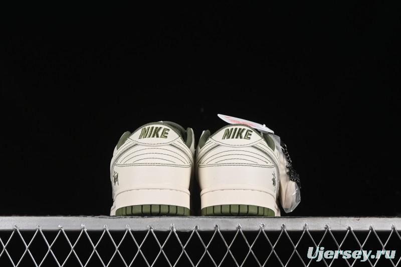 Nike SB Dunk Low Stussy Collaboration - Beige Green Anniversary High-End Custom Low-Top Casual Skate Shoes - BB1818-102