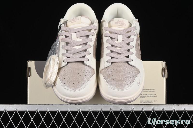 Nike SB Dunk Low Hermes Collaboration - Snake Print Brown Swoosh Low Top Casual Skate Shoes - XD6188-040