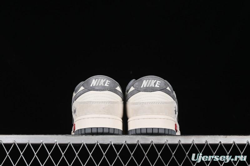 Nike SB Dunk Low x Supreme x Stussy Anniversary Customized Sneakers in Off-White Grey Check - SJ2068-272