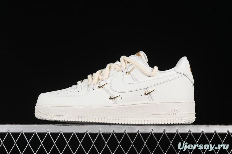 Nike Air Force 1 '07 Low Beige Deconstructed Swoosh Casual Sneakers - FX3654-111