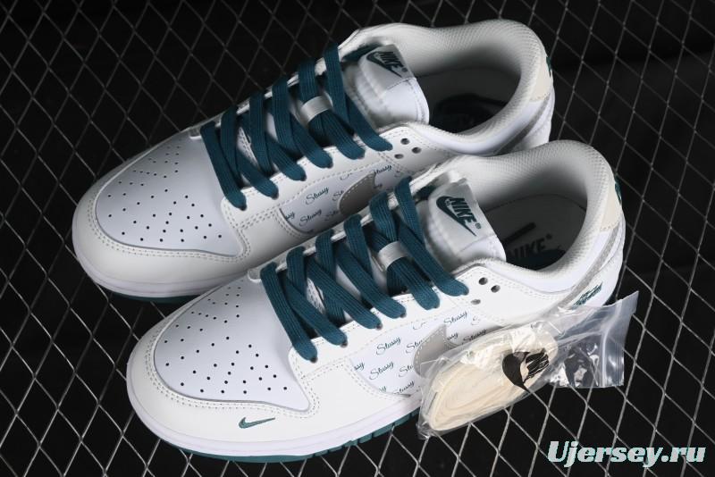 Nike SB Dunk Low Stussy Collaboration - White Grey Green Print Anniversary High-End Custom Low-Top Casual Skate Shoes - XX2025-808