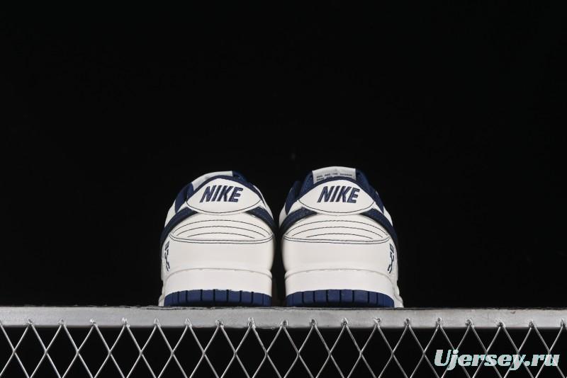 Nike SB Dunk Low OFF-WHITE Collaboration - Beige Navy Swoosh Anniversary Custom Low-Top Casual Skate Shoes - DJ2024-011