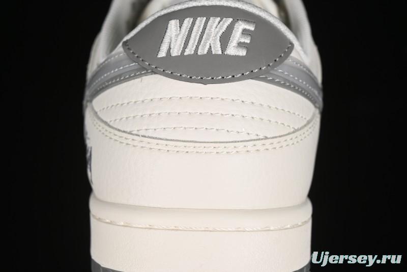 Nike SB Dunk Low Stussy Collaboration - White Grey Double Swoosh Anniversary High-End Custom Low-Top Casual Sneakers - XX2025-206
