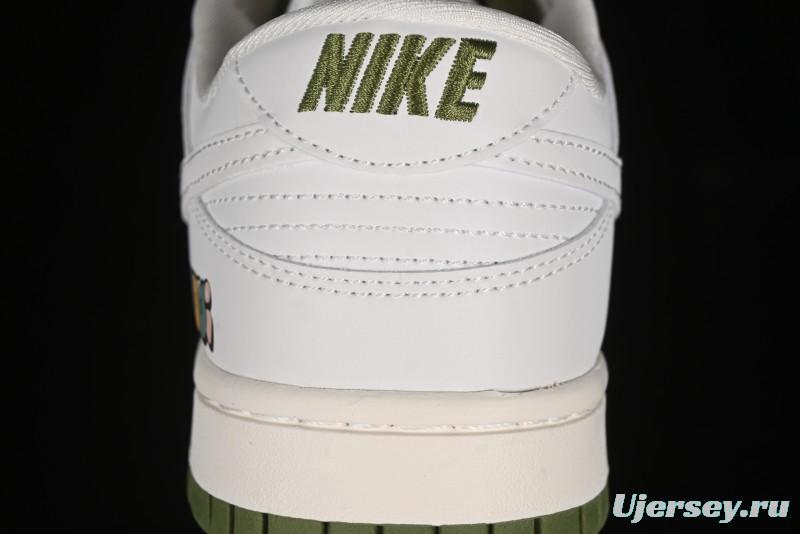 Nike SB Dunk Low Gucci Collaboration - Off White with Green Swoosh Anniversary High-End Custom Low-Top Casual Skate Shoes - KK1888-007