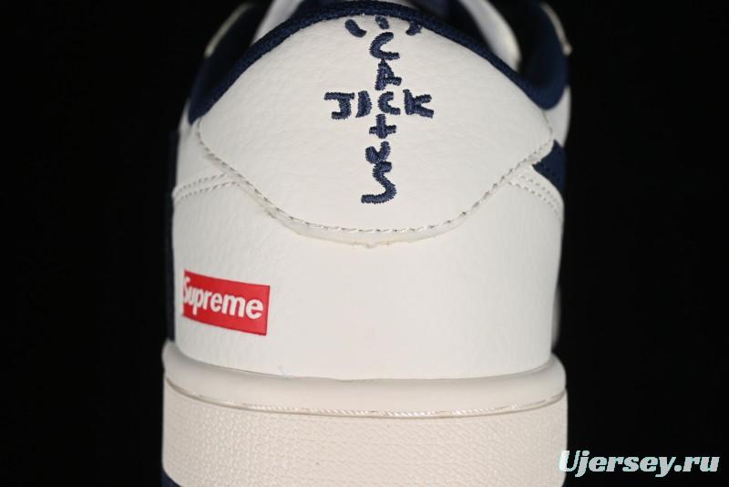 Nike Travis Scott x Fragment Design x Air Jordan 1 Low OG SP AJ1 Supreme Collaboration - White Navy Blue Low Top Casual Sneakers - XZ116