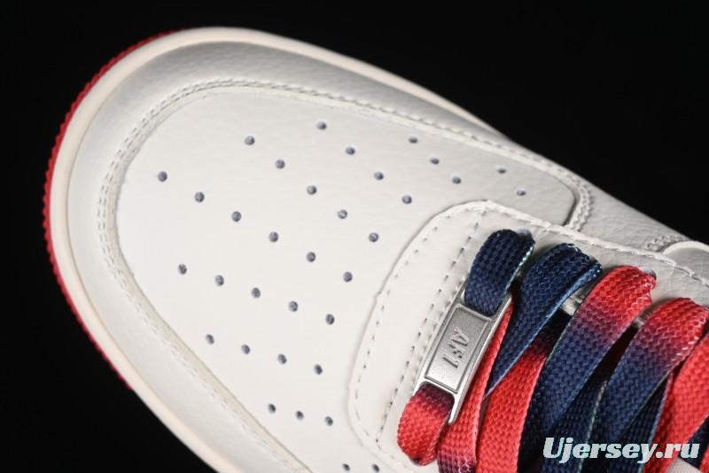 Nike Air Force 1 '07 Low Supreme Collaboration - Beige Red Blue Double Swoosh Casual Sneakers - XZ6188-008