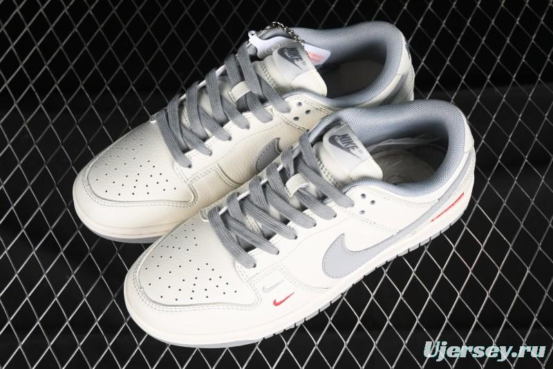 Nike SB Dunk Low Supreme Collaboration - Off White Gray Double Swoosh Anniversary Custom Low-Top Casual Skate Shoes - XX2025-317